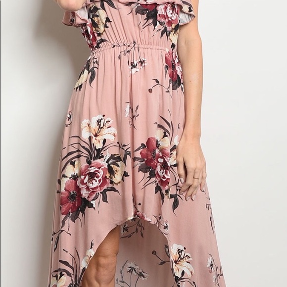 BLUSH MAUVE HI-LOW FLORAL MAXI DRESS - Picture 3 of 8